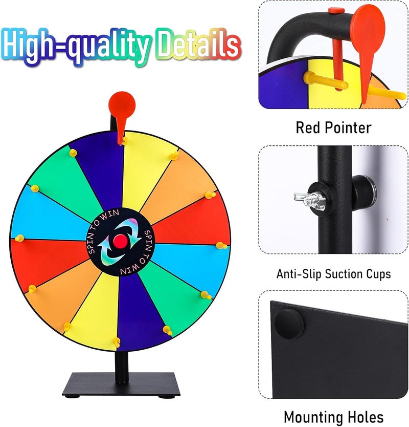 Seqiuay Prize Wheel Spinner with Stand, 12 Inch Spinning Wheel Featuring 12 Prize Slots, Colorful Prize Spin Wheel Perfect for Carnivals, Home Parties, Trade Shows and Lucky Draw - Image 3